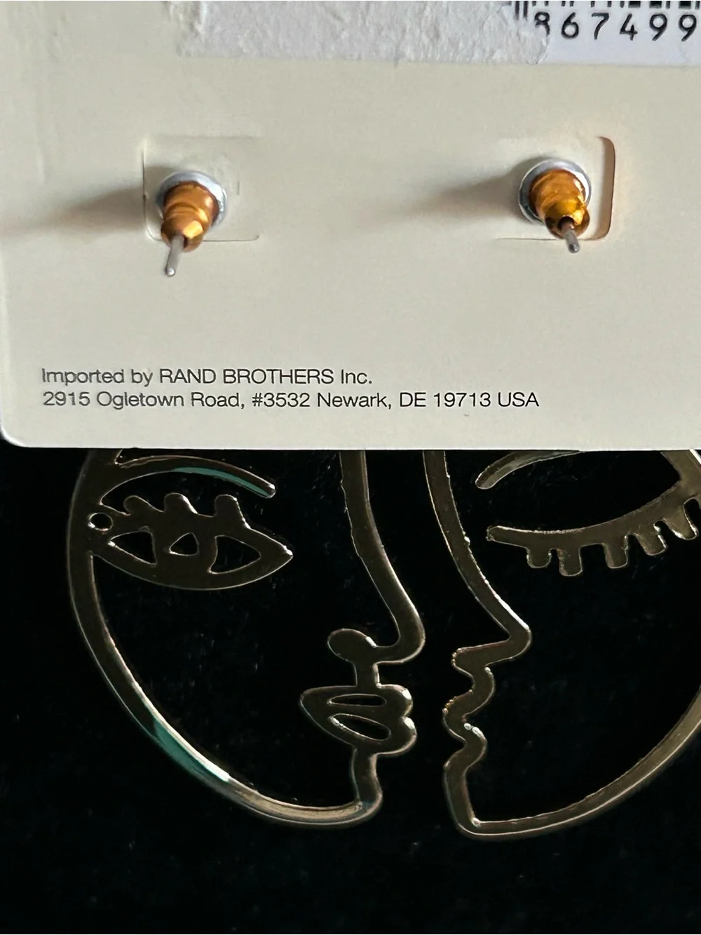 New Gold Tone Art Deco Minimalist Abstract Artisan Face Drop Earrings
